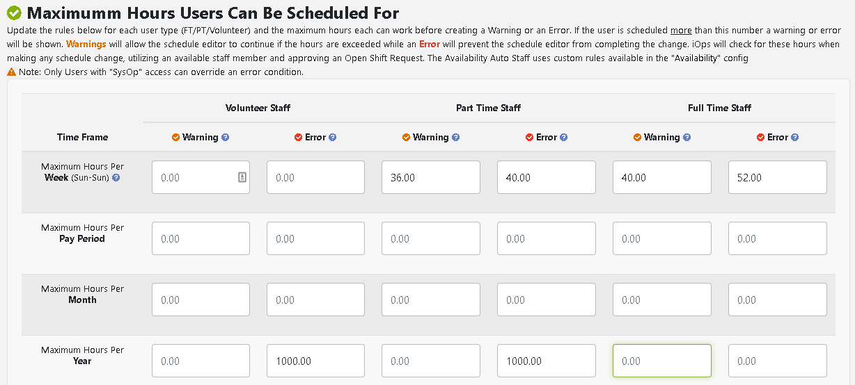 Maximum Hours Rules iOps360